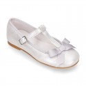 METAL soft suede leather T-strap little girl Mary Jane shoes.