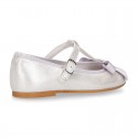 METAL soft suede leather T-strap little girl Mary Jane shoes.