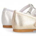 METAL soft suede leather T-strap little girl Mary Jane shoes.