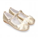 METAL soft suede leather T-strap little girl Mary Jane shoes.