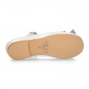 METAL soft suede leather T-strap little girl Mary Jane shoes.