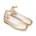 METALLIC leather Ballet flat shoes dancer style with square toe cap.