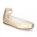 METALLIC leather Ballet flat shoes dancer style with square toe cap.