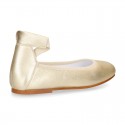 METALLIC leather Ballet flat shoes dancer style with square toe cap.