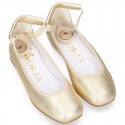 METALLIC leather Ballet flat shoes dancer style with square toe cap.