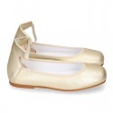 METALLIC leather Ballet flat shoes dancer style with square toe cap.