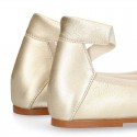 METALLIC leather Ballet flat shoes dancer style with square toe cap.