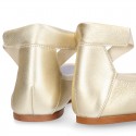 METALLIC leather Ballet flat shoes dancer style with square toe cap.