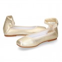 METALLIC leather Ballet flat shoes dancer style with square toe cap.