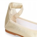 METALLIC leather Ballet flat shoes dancer style with square toe cap.