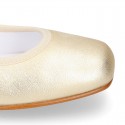 METALLIC leather Ballet flat shoes dancer style with square toe cap.