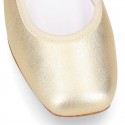 METALLIC leather Ballet flat shoes dancer style with square toe cap.