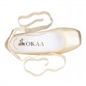 METALLIC leather Ballet flat shoes dancer style with square toe cap.