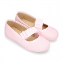 COTTON canvas little Ballet flat shoes with elastic band and BOW.