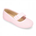 COTTON canvas little Ballet flat shoes with elastic band and BOW.