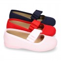 COTTON canvas little Ballet flat shoes with elastic band and BOW.