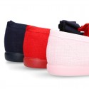 COTTON canvas little Ballet flat shoes with elastic band and BOW.