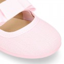 COTTON canvas little Ballet flat shoes with elastic band and BOW.