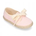 Spring summer STRIPES cotton canvas Laces up shoes espadrille style with ties closure.