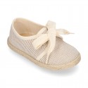 Spring summer STRIPES cotton canvas Laces up shoes espadrille style with ties closure.