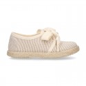 Spring summer STRIPES cotton canvas Laces up shoes espadrille style with ties closure.