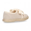 Spring summer STRIPES cotton canvas Laces up shoes espadrille style with ties closure.