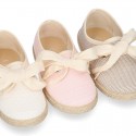 Spring summer STRIPES cotton canvas Laces up shoes espadrille style with ties closure.