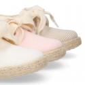 Spring summer STRIPES cotton canvas Laces up shoes espadrille style with ties closure.