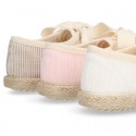 Spring summer STRIPES cotton canvas Laces up shoes espadrille style with ties closure.