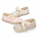 Spring summer STRIPES cotton canvas Laces up shoes espadrille style with ties closure.