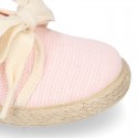 Spring summer STRIPES cotton canvas Laces up shoes espadrille style with ties closure.