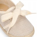 Spring summer STRIPES cotton canvas Laces up shoes espadrille style with ties closure.