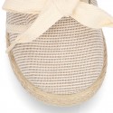 Spring summer STRIPES cotton canvas Laces up shoes espadrille style with ties closure.