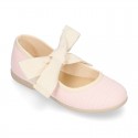 STRIPES cotton canvas little Mary Jane shoes angel style with bow.