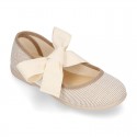 STRIPES cotton canvas little Mary Jane shoes angel style with bow.