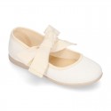 STRIPES cotton canvas little Mary Jane shoes angel style with bow.