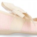 STRIPES cotton canvas little Mary Jane shoes angel style with bow.