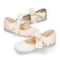 STRIPES cotton canvas little Mary Jane shoes angel style with bow.