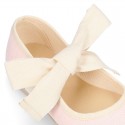 STRIPES cotton canvas little Mary Jane shoes angel style with bow.