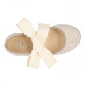 STRIPES cotton canvas little Mary Jane shoes angel style with bow.