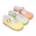 Nappa leather little Girl Mary Jane shoes with buckle fastening in seasonal colors.