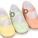 Nappa leather little Girl Mary Jane shoes with buckle fastening in seasonal colors.