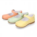 Nappa leather little Girl Mary Jane shoes with buckle fastening in seasonal colors.