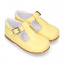 Nappa leather T-Strap shoes with buckle fastening in FASHION colors.