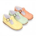 Nappa leather T-Strap shoes with buckle fastening in FASHION colors.