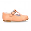 Nappa leather T-Strap shoes with buckle fastening in FASHION colors.