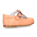 Nappa leather T-Strap shoes with buckle fastening in FASHION colors.