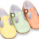 Nappa leather T-Strap shoes with buckle fastening in FASHION colors.