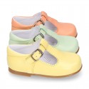 Nappa leather T-Strap shoes with buckle fastening in FASHION colors.