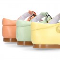 Nappa leather T-Strap shoes with buckle fastening in FASHION colors.